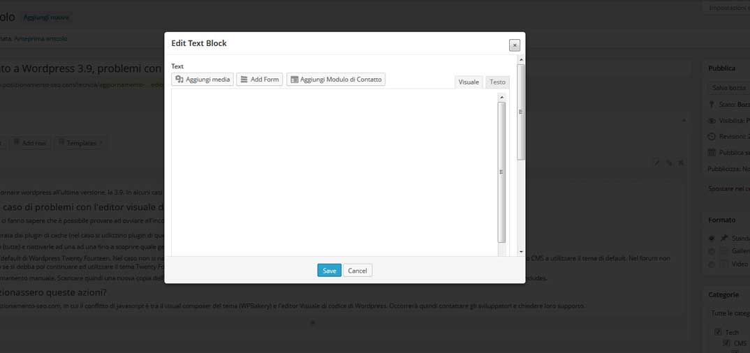 Aggiornamento a WordPress 3.9, problemi con l’editor Visuale