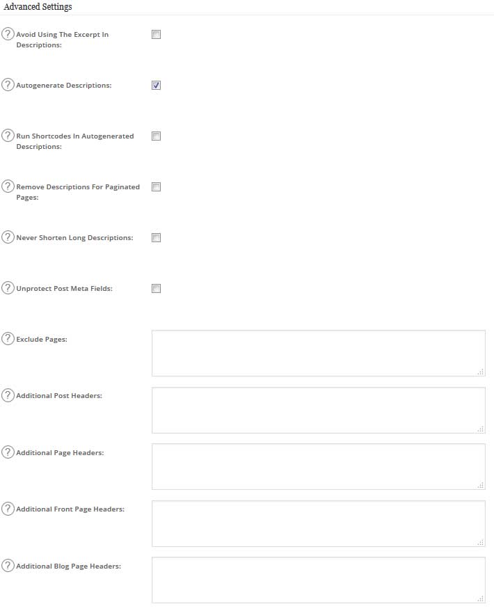 All in One SEO Advanced Settings