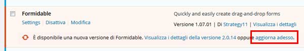 aggiornamento plugin wordpress