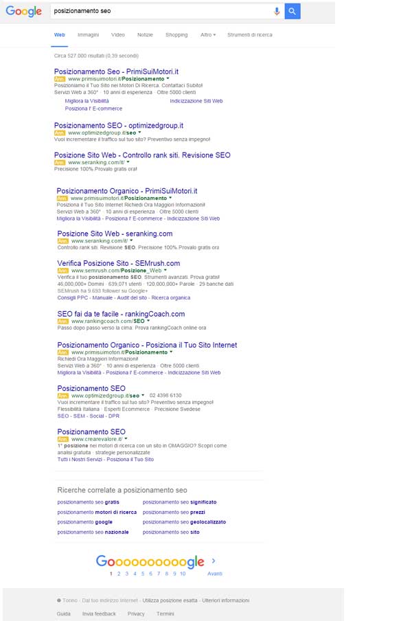 fanta seo serp sponsorizzata