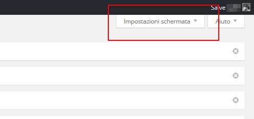 impostazioni schermata wordpress