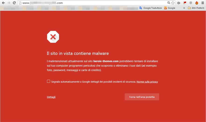 chrome sito contiene malware