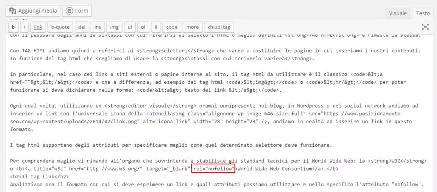 wordpress codice nofollow