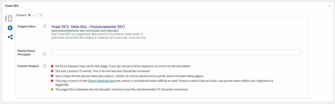 Yoast seo meta box contenuto