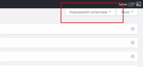 impostazioni schermata wordpress