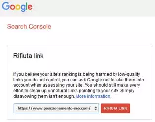 rifiuta link google search console