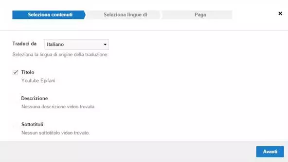 traduzione youtube seleziona contenuti