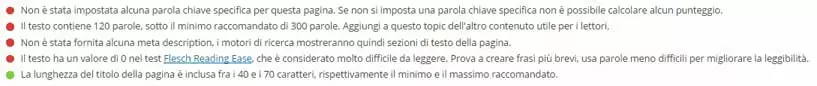 yoast seo analisi testo