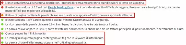 yoast seo informazioni analisi contenuti