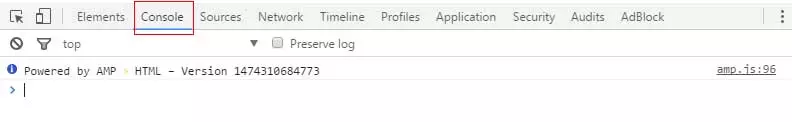 amp developer console correct